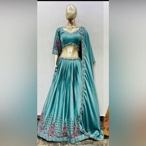 Light blue satin lehenga